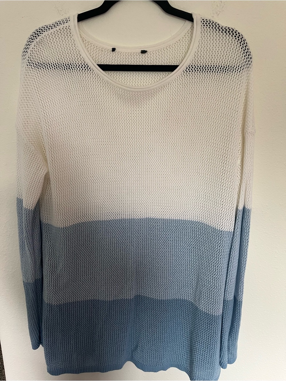 Pendleton Cream and Light Blue Open-Knit Crewneck Sweater